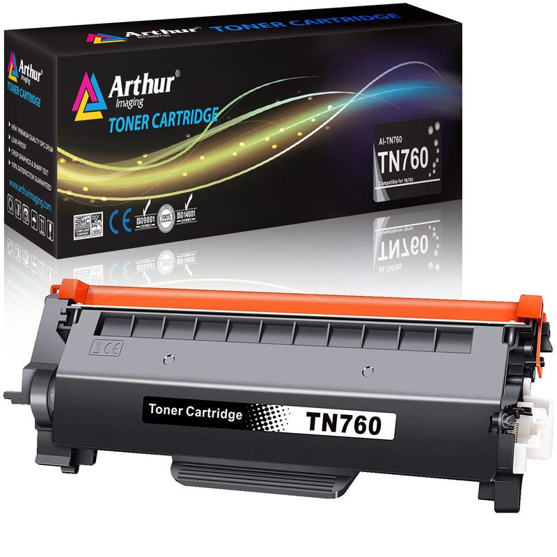 Arthur Imaging WITH CHIP Compatible Toner Cartridge Replacement for Brother TN760 TN 760 TN730 to use with HL-L2350DW HL-L2395DW HL-L2390DW HL-L2370DW MFC-L2750DW MFC-L2710DW DCP-L2550DW (Black 1Pack) - Image 1